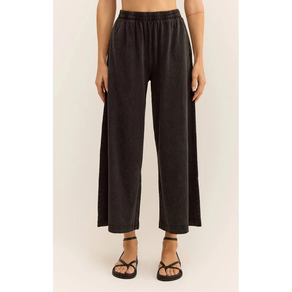 Z Supply Scout Cotton Jersey Cropped Flare Pant in black